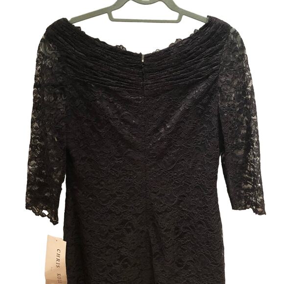 NWT Chris Kole, Saks Fifth Avenue, Lace Formal Midi Black Dress, Y2K, Size 12 - Picture 5 of 7